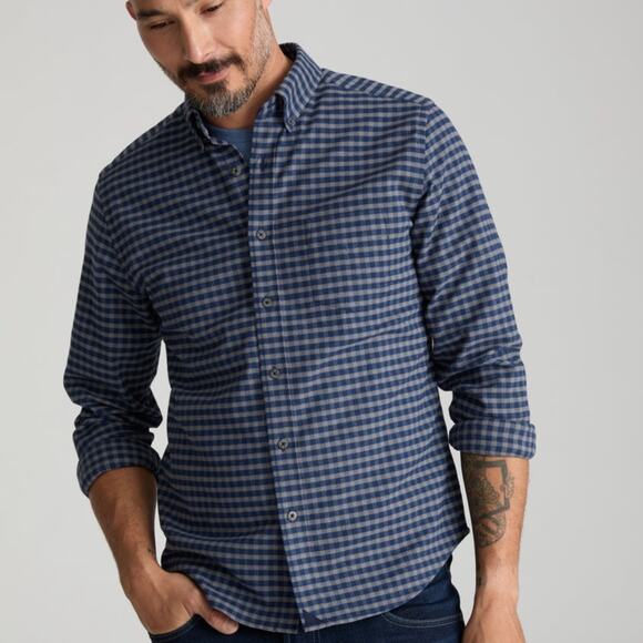 UNTUCKit Mens Wrinkle-Free Performance Flannel Bergstrom Shirt Blue Grey Gingham - Picture 1 of 11